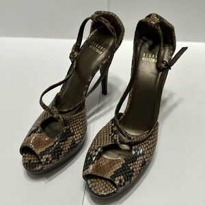 Stuart Weitzman Sz 10 Snakeskin Print Peed Toe Strappy Heel